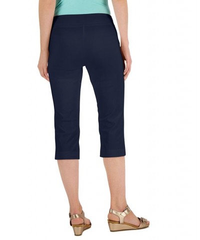 Petite Rivet-Detail Tummy Control Capri Pants Blue $17.39 Pants