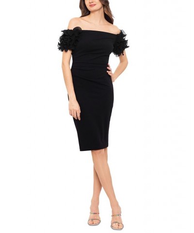 Women's Ruffled Off-The-Shoulder Scuba Crepe Dress Black $89.64 Dresses