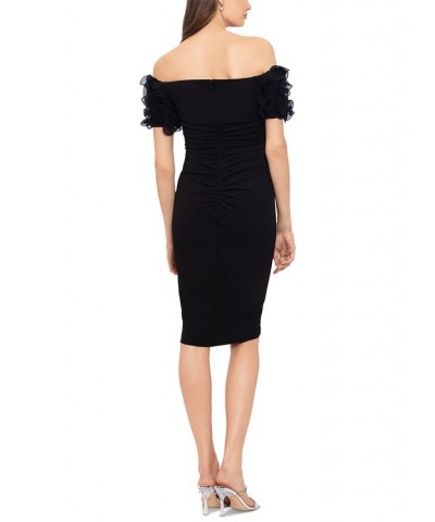 Women's Ruffled Off-The-Shoulder Scuba Crepe Dress Black $89.64 Dresses