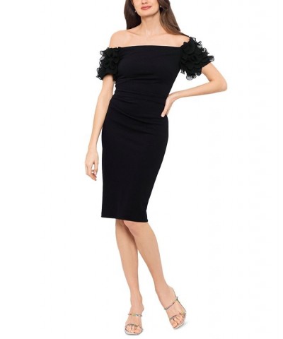 Women's Ruffled Off-The-Shoulder Scuba Crepe Dress Black $89.64 Dresses