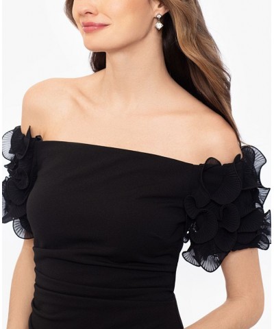 Women's Ruffled Off-The-Shoulder Scuba Crepe Dress Black $89.64 Dresses