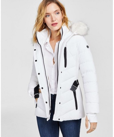 Women's Faux-Fur-Trim Hooded Puffer Coat White $79.20 Coats