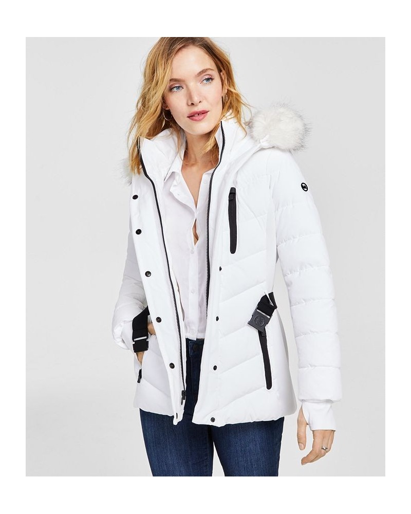 Women's Faux-Fur-Trim Hooded Puffer Coat White $79.20 Coats