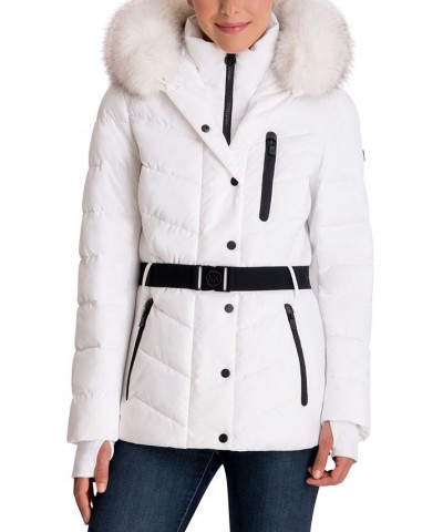 Women's Faux-Fur-Trim Hooded Puffer Coat White $79.20 Coats