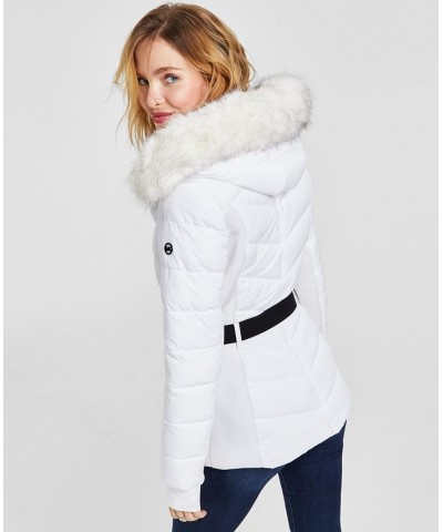 Women's Faux-Fur-Trim Hooded Puffer Coat White $79.20 Coats