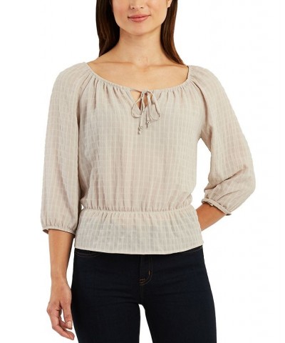 Juniors' Textured Peasant Peplum Top Sand $14.16 Tops