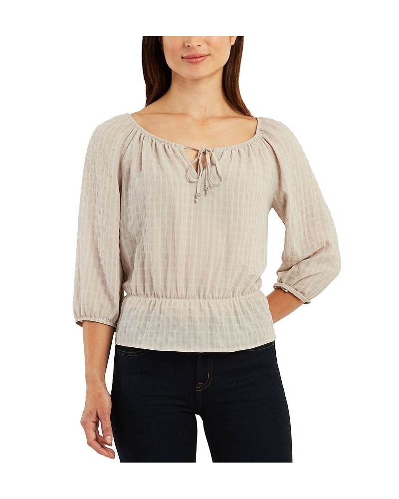 Juniors' Textured Peasant Peplum Top Sand $14.16 Tops