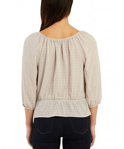 Juniors' Textured Peasant Peplum Top Sand $14.16 Tops