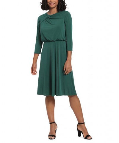 Women's 3/4-Sleeve Crossover-Shoulder Dress Green $53.41 Dresses