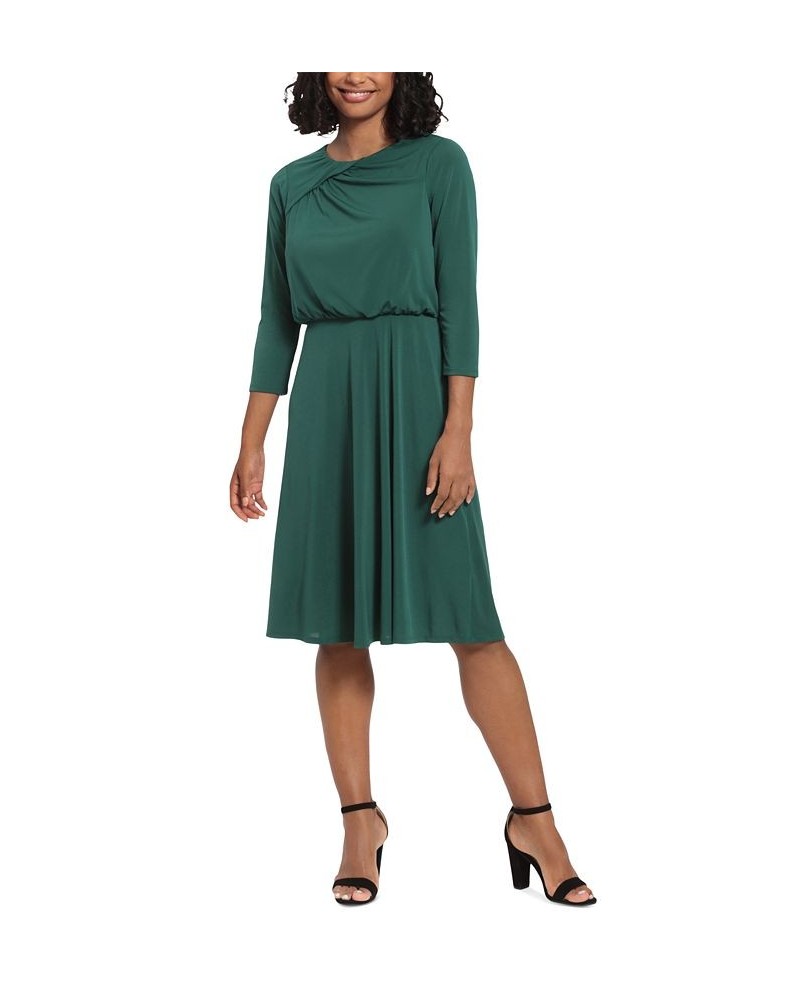 Women's 3/4-Sleeve Crossover-Shoulder Dress Green $53.41 Dresses