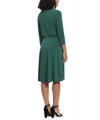 Women's 3/4-Sleeve Crossover-Shoulder Dress Green $53.41 Dresses