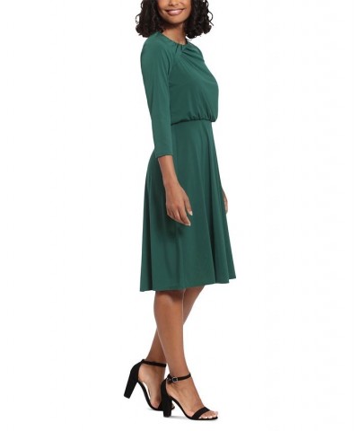 Women's 3/4-Sleeve Crossover-Shoulder Dress Green $53.41 Dresses