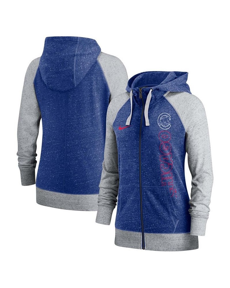 Women's Royal Chicago Cubs In Pocket Gym Vintage-Like Full-Zip Hoodie Royal $33.60 Sweatshirts