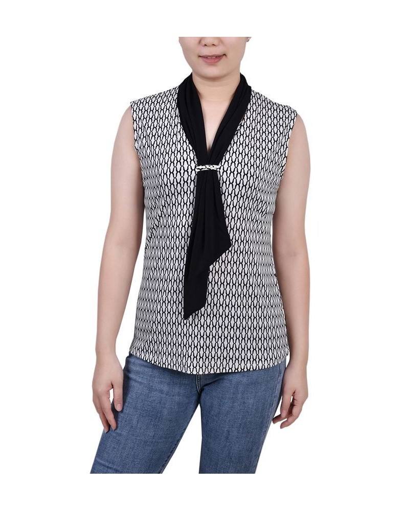 Petite Sleeveless Scarf Top Black White Justin $12.90 Tops