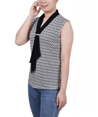 Petite Sleeveless Scarf Top Black White Justin $12.90 Tops