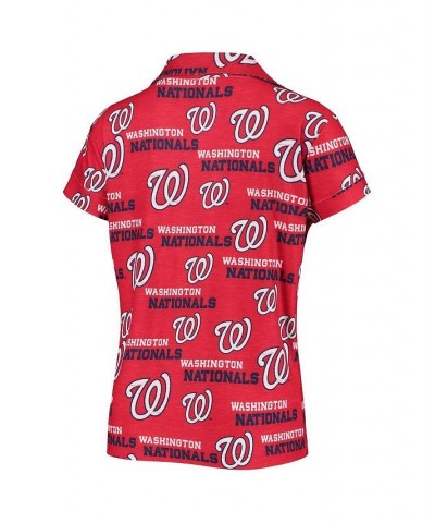 Women's Red Washington Nationals Zest Allover Print Button-Up Shirt and Shorts Sleep Set Red $22.40 Pajama