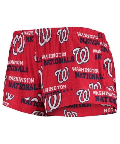 Women's Red Washington Nationals Zest Allover Print Button-Up Shirt and Shorts Sleep Set Red $22.40 Pajama