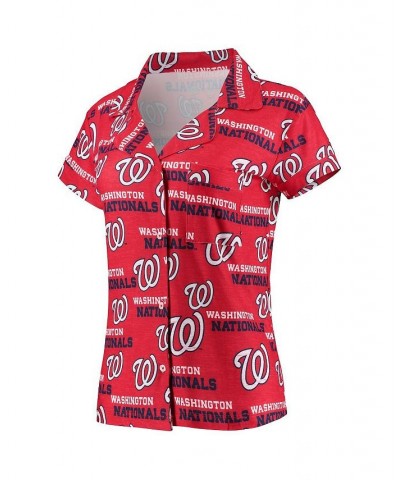 Women's Red Washington Nationals Zest Allover Print Button-Up Shirt and Shorts Sleep Set Red $22.40 Pajama