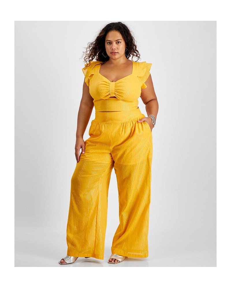 Plus Size High-Rise Smocked-Back Wide-Leg Pants Gold Brick $21.07 Pants