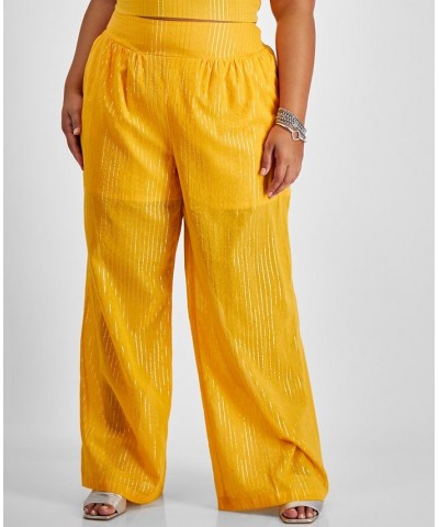 Plus Size High-Rise Smocked-Back Wide-Leg Pants Gold Brick $21.07 Pants