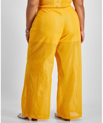 Plus Size High-Rise Smocked-Back Wide-Leg Pants Gold Brick $21.07 Pants