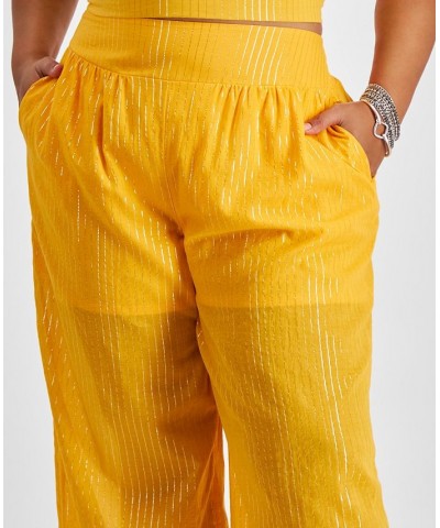 Plus Size High-Rise Smocked-Back Wide-Leg Pants Gold Brick $21.07 Pants