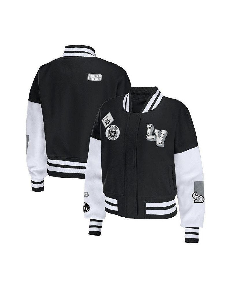 Women's Black White Las Vegas Raiders Full-Zip Varsity Jacket Black, White $65.80 Jackets