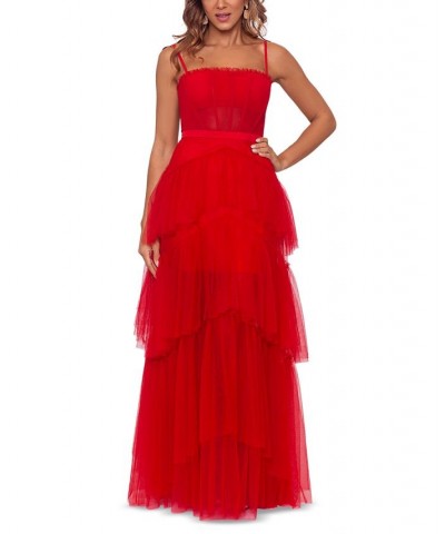 Mesh Corset Ball Gown Red $128.00 Dresses