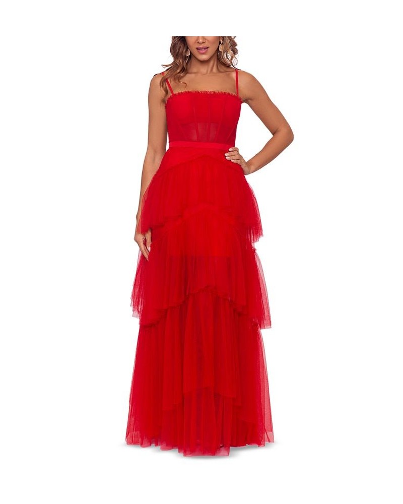 Mesh Corset Ball Gown Red $128.00 Dresses