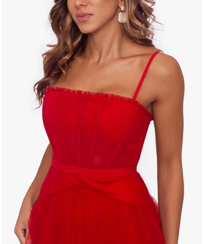 Mesh Corset Ball Gown Red $128.00 Dresses