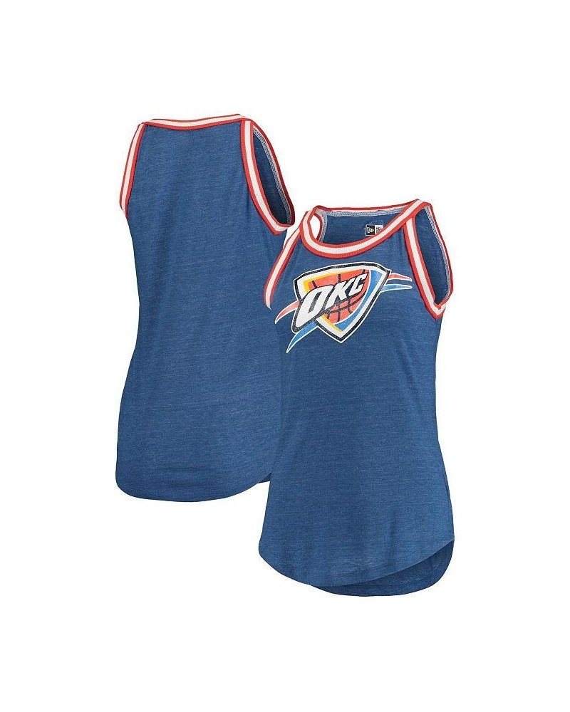 Women's Blue Oklahoma City Thunder Raw Edge Striped Trim Tri-Blend Jersey Tank Top Blue $18.80 Tops