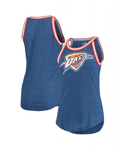 Women's Blue Oklahoma City Thunder Raw Edge Striped Trim Tri-Blend Jersey Tank Top Blue $18.80 Tops