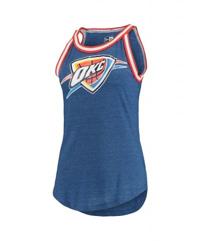 Women's Blue Oklahoma City Thunder Raw Edge Striped Trim Tri-Blend Jersey Tank Top Blue $18.80 Tops