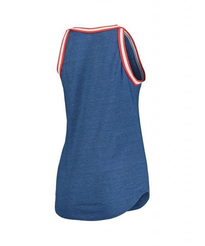 Women's Blue Oklahoma City Thunder Raw Edge Striped Trim Tri-Blend Jersey Tank Top Blue $18.80 Tops