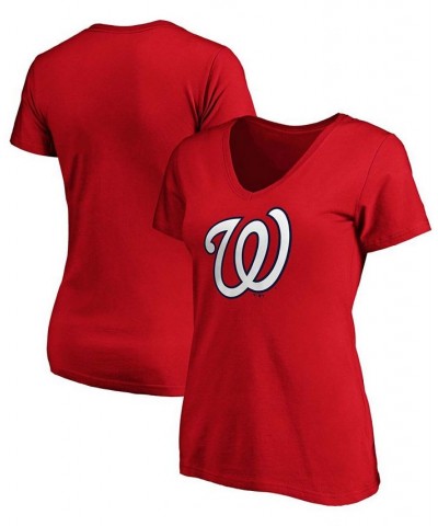 Plus Size Red Washington Nationals Core Official Logo V-Neck T-shirt Red $24.50 Tops