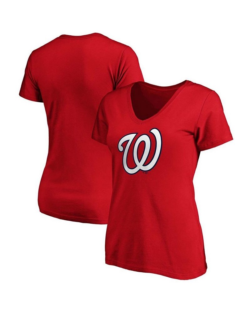 Plus Size Red Washington Nationals Core Official Logo V-Neck T-shirt Red $24.50 Tops