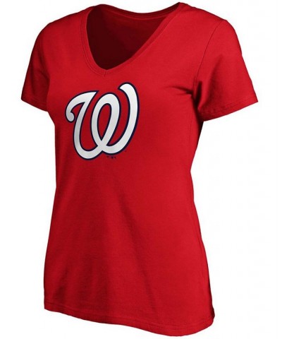 Plus Size Red Washington Nationals Core Official Logo V-Neck T-shirt Red $24.50 Tops