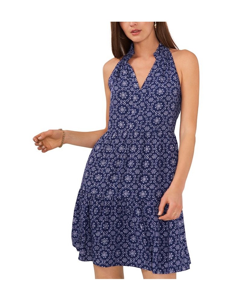 Women's Printed Sleeveless Tiered Swim-Dress Cover-Up Navy White $30.36 Swimsuits