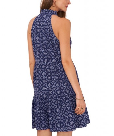 Women's Printed Sleeveless Tiered Swim-Dress Cover-Up Navy White $30.36 Swimsuits