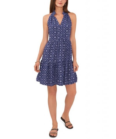 Women's Printed Sleeveless Tiered Swim-Dress Cover-Up Navy White $30.36 Swimsuits