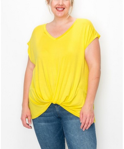 Plus Size V-neck Twist Front Top Bright Yellow $16.56 Tops