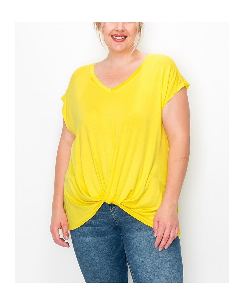 Plus Size V-neck Twist Front Top Bright Yellow $16.56 Tops