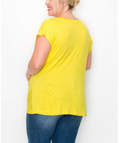 Plus Size V-neck Twist Front Top Bright Yellow $16.56 Tops