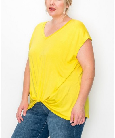 Plus Size V-neck Twist Front Top Bright Yellow $16.56 Tops