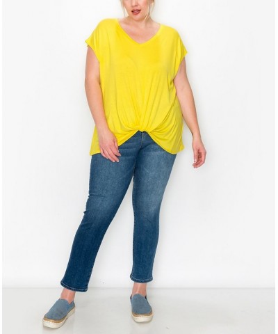 Plus Size V-neck Twist Front Top Bright Yellow $16.56 Tops