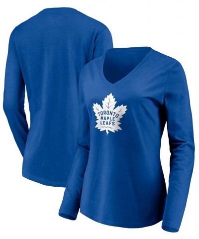 Women's Blue Toronto Maple Leafs Primary Team Logo Long Sleeve V-Neck T-shirt Blue $24.35 Tops