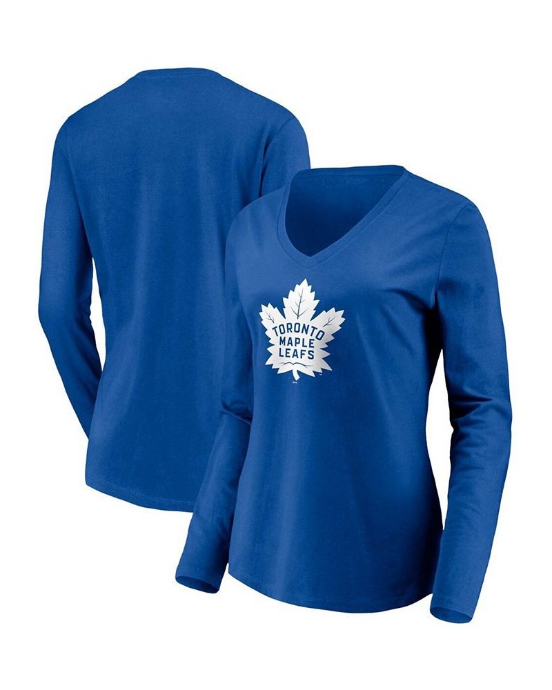 Women's Blue Toronto Maple Leafs Primary Team Logo Long Sleeve V-Neck T-shirt Blue $24.35 Tops