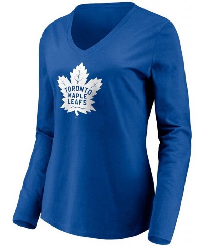 Women's Blue Toronto Maple Leafs Primary Team Logo Long Sleeve V-Neck T-shirt Blue $24.35 Tops