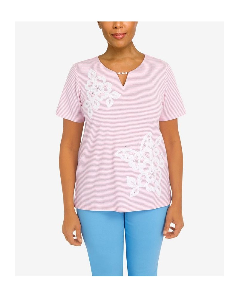 Women's Butterfly Applique Split Neck Top Rose $30.58 Tops