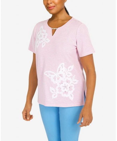 Women's Butterfly Applique Split Neck Top Rose $30.58 Tops